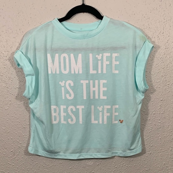 Disney Parks Crop Muscle Tee “Mom life is the best life.” Mint green size XS - Picture 1 of 6